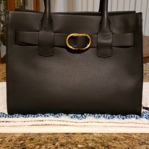 Tory Burch Gemini Link Black Leather Tote